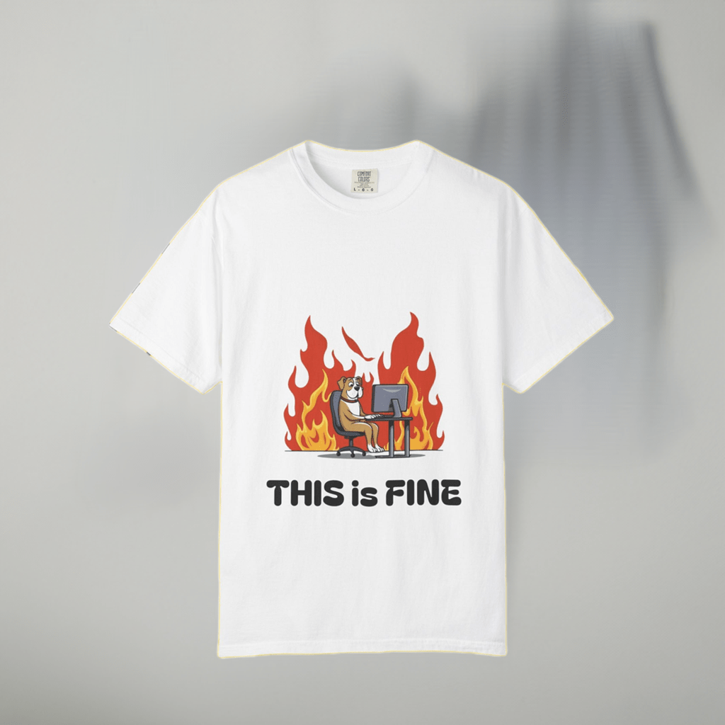 Funny Meme T-Shirt – 'This is Fine' Garment - Dyed Tee | Unisex Relaxed Fit Cotton Shirt - Meme Range